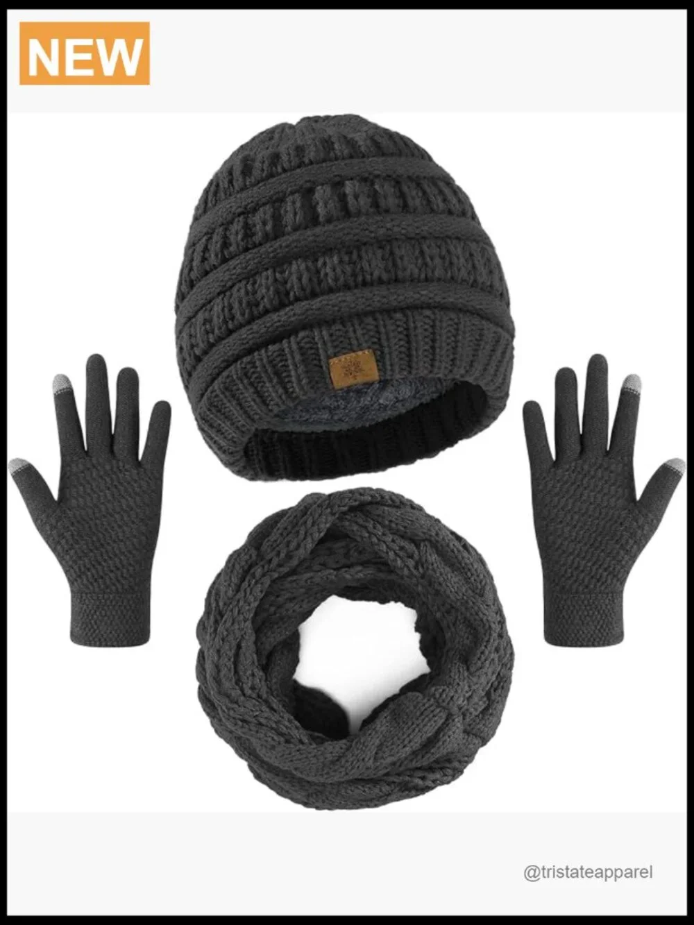 Winter Hat Scarf Gloves Set, Fleece Lined Beanie Touchscreen Gloves Thick Scarf